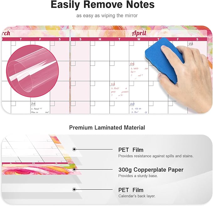 Ospelelf Undated Dry Erase Calendar for Wall 12 Month Large Laminated 2025 Calendar 36.6'' x 48'' Yearly Monthly Family Calendar