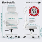 TRALT Office Chair Ergonomic Desk Chair, 330 LBS Home Mesh Office Desk Chairs with Wheels, Comfortable Gaming Chair, High Back Office Chair for Long Hours (White)