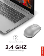 Lenovo 530 Full Size Wireless Computer Mouse for PC, Laptop, Computer with Windows - 2.4 GHz Nano USB Receiver - Ambidextrous Design - 12 Months Battery Life - Platinum Grey