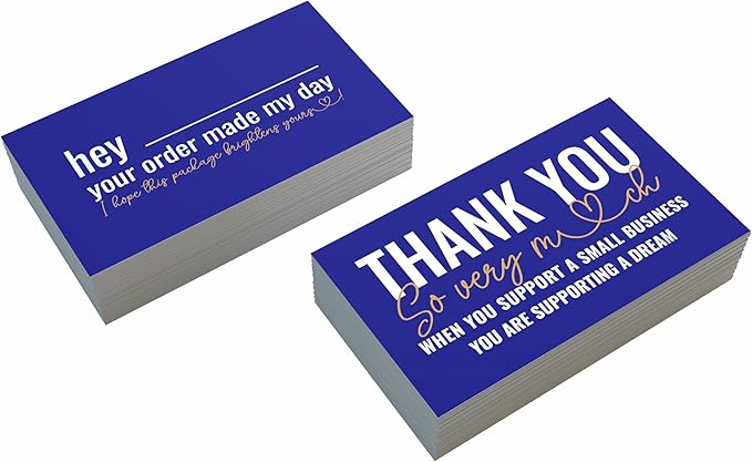 ITZAMNA Thank you for supporting small business cards Customer appreciation note cards Pink Script with Heart Pack of 100 Blue