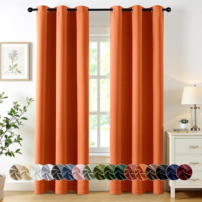 MIULEE Orange Blackout Curtains for Bedroom 72 Inches Long 2 Panels, Thermal Insulated Room Darkening Fall Drapes Grommet Noise Reduction Light Blocking Window Treatments Fall Decor W40 x L72 Inch