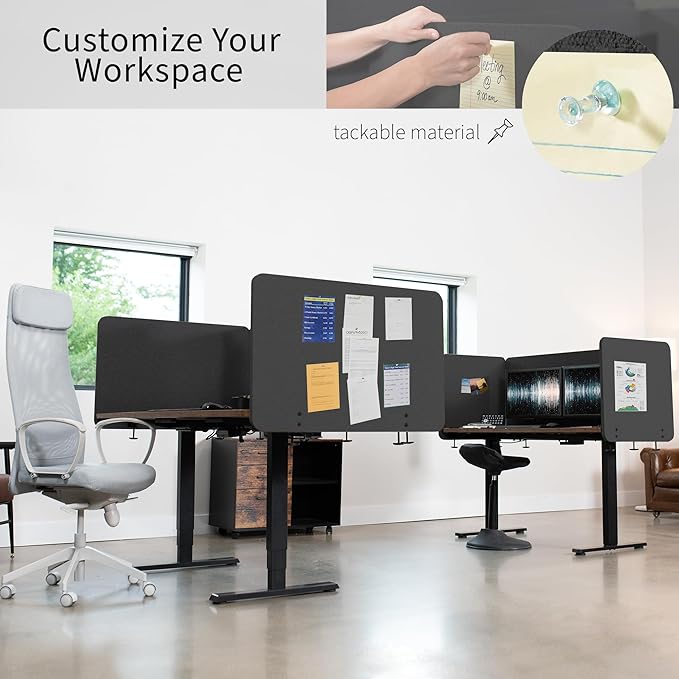 VIVO Clamp-on 24 x 24 inch Privacy Panel, Sound Absorbing Cubicle Desk Divider, Acoustic Partition, Dark Gray, PP-1-V024D