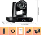 PTZ Camera 4K Conference Room Camera USB3.0/HDMI Live Streaming 12X Optical Zoom Wide Angle for Video Conferencing Church Services Education Medical Work with Zoom Webex OBS YouTube Facebook