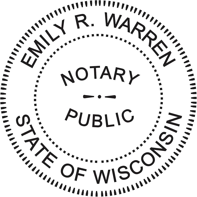 Round Notary Stamp for State of Wisconsin- Self Inking Stamp - Top Brand Unit with Bottom Locking Cover for Longer Lasting Stamp - 5 Year Warranty