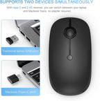 Type C Wireless Mouse，Vssoplor USB C Rechargeable Portable Quiet Mouse USB and Type C Receiver Dual Mode Laptop Mouse for PC, Laptop, MacBook, Tablet-Black