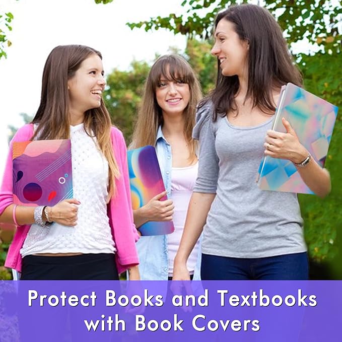 Feela 8 Pack Stretchable Jumbo Fabric Book Covers - Washable Durable Reusable Nylon for Hardcover Textbooks Notebooks up to 9"x11" - 8 Neon Patterns