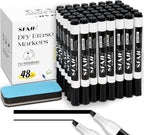 SFAIH Dry Erase Markers Chisel Tip with Magnetic Whiteboard Eraser, 48 Bulk Pack Black White Board Markers for Teachers & Students, Versatile Lines, 1s Quickly Dry, Perfect for Classroom and Office