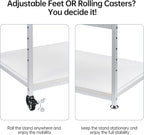 White Printer Stand, 23.6 x18.9 x 30 Inches Big Size Printer Table with Adjustable Shelf, 3 Tier Rolling Printer Cart with Wheels for Home Office Storage and Organization