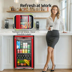 4.9 Cu.Ft Retro Small Beverage Refrigerator Cooler with Double Tempered Glass Door, 120 Can Wine Drink Beer Mini Fridge for Office Bedroom Bar with 7 Temperatures, Adjustable Shelves, Red