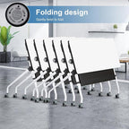 Conference Table, Folding Conference Room Tables, Mobile Training Tables with Silent Wheels, Large Rectangular Modular Seminar Table Office Computer Desks for Classroom White (6Pack L55.1in)