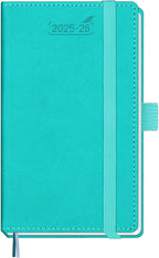 BEZEND Pocket Planner 2025-2026 Weekly and Monthly, 3.5" x 6" Academic Planner (Jul 25-Dec 26) 18-Month Mid-Year Calendar Book, Storage Pocket, Pen Holder, PU Leather Hardcover - Turquoise