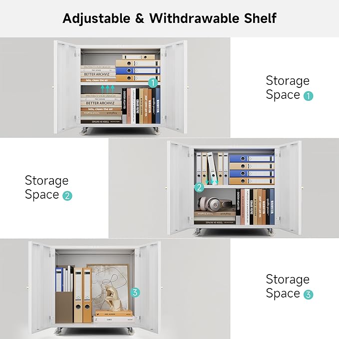 Warmiehomy Metal Printer Stand with Storage Mobile Printer Tables for Small Spaces with Door Adjustable Shelf File Cabinet on Wheels for Home Office (White)