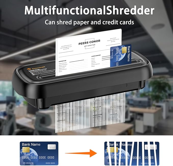 Bonsaii 6-Sheet Paper Shredder for Home Office, Portable Compact Design with Extendable Handle & Overheat Protection, 3.4 Gal Wastebasket