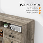 VINGLI Wide 4 Drawer File Cabinet with Lock, Rustic Grey Rolling File Cabinet with Open Shelves, Lockable Printer Stand, Letter Sized