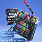 SILENART Chalk Markers for Blackboard - 24 Pack - 8 Neon & 8 Metallic & 8 Vintage Chalkboard Marker - Erasable Pen for Windows, Glass, Whiteboard and Dry Erase Board