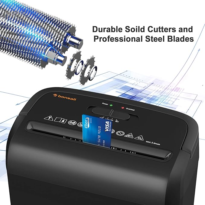 Bonsaii 6-Sheet Micro-Cut Paper Shredder, P-4 High-Security for Home & Small Office Use, Shreds Credit Cards/Staples/Clips, 3.4 Gallons Transparent Window Wastebasket, Black (C234-A)