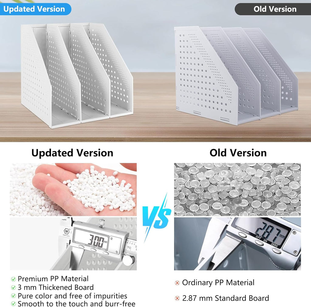 SAYEEC 2Pcs Collapsible Plastic Magazine File Holder Vertical Binder Storage Organizer for Desk Sturdy Upright Desktop Magazine Organizer Folder Rack for Office School Home (3 Compartments, Gray)