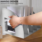 SAYEEC File Holder Storage Folder 4 Compartment Standing Desktop Hollow Organizer Files Shelf Plastic Notebook Magazine for Office School Home Supplier Students (Random Light Gray OR Blue)