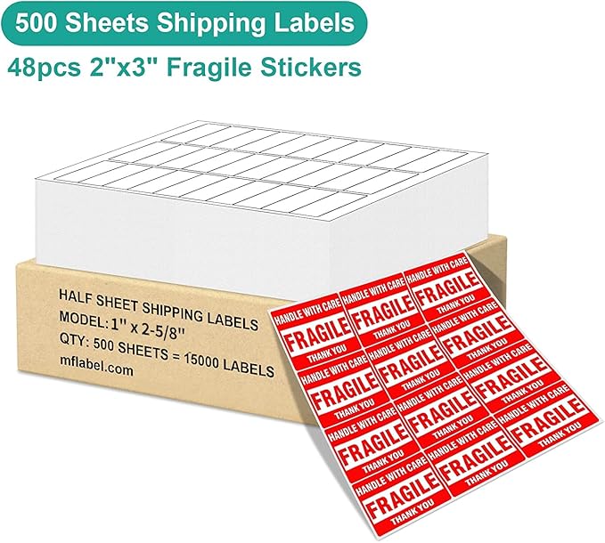 MFLABEL Address Label, 1" x2-5/8 Mailing Sticker, 30-UP White Shipping Labels for Inkjet or Laser Printer, 15000 Sticker Labels (500 Sheets), 30 Label per Sheet