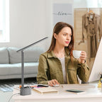 Honeywell Upgraded LED Desk Lamp - H01 Pro Sunturalux™ Foldable Desk Light with USB A+C Charging Port, 3 Color Modes Dimmable Table Lamp for Home Office Reading(Grey)