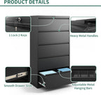 Lateral File Cabinet 5 Drawer, Metal File Cabinets for Home Office Legal/Letter A4 Size, Filing Cabinet with 5 Lock, Require Assembly, Black