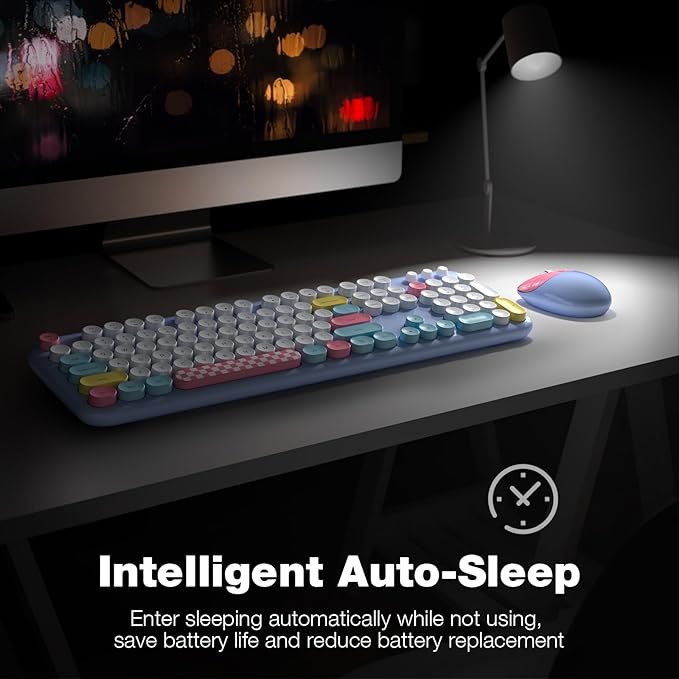 Wireless Keyboard and Mouse Combo, Full-Sized Typewriter Keyboards, Cute Cat Shaped Wireless Mouse, USB Plug and Play for Windows, Computer, PC, Laptop, Desktop (Blue Colorful)