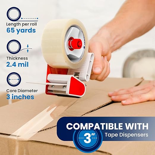 12 Rolls | 2.4 mil Clear | 65 Yards Each (780 Yards Total) | 2" Premium Packing Tape Heavy Duty Packaging Tape for Shipping Moving Stronger Thicker
