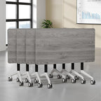 Folding Conference Table, Modern Large Conference Room Tables with Flip-Top Design, Foldable Conference Table Meeting Table with Wheels, Mobile Seminar Training Tables for Office Classroom (4, Oak)