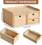 KIRIGEN Desk Organizer with 3 Drawers - Wood Drawer Storage Box with Trays for Tabletop - Workspace Office Toiletries Supplies Tool Caddy - Wooden Storage Cabinet Natural（DT1D3C-NA）