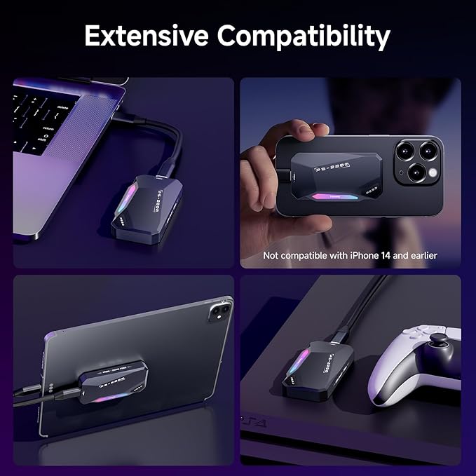 2TB Magnetic Portable SSD,2050MB/s Type-C USB 3.2 Gen 2x2 External SSD,4K ProRes Record and Store,Aluminum alloy,RGB Touch Lighting,External Solid State Drive for iPhone15/16/Android/PC/Mac -PS2200