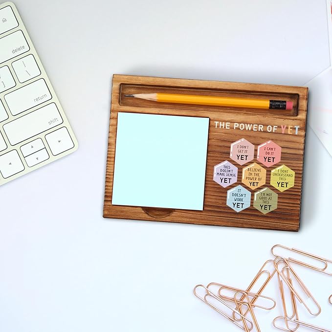 vizuzi The Power of Yet Mental Health Sticky Note Holder, Therapy Office Decor, DBT Growth Mindset Gifts for School Counselor Women Men Psychologist Therapist Self-Stick Note Pad Holders ZSS43