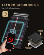 typecase Mens Wallet Card Holder: Pop Up Aluminum Case, Carbon Fiber Leather, Smart, RFID Blocking, Slim, Minimalist, Front Pocket - 9-14 Card Capacity | ID Window | Cash Slot (Plaid)