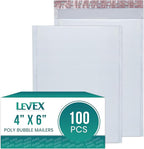 Levex - #0000 4" x 6" [100 Pack] Poly Bubble Mailers, Padded Envelope Mailers, Packing Envelope & Mailing Bags for Shipping