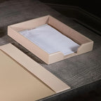 DACASSO Bonded Leather Desktop Letter Tray - Luxury Letter Holder & Paper Organizer for Desk - Office Organization & Executive Desk Decor - (White Latte)