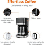 Amazon Basics Programmable 12 Cup Drip Coffee Maker, Coffee Machine with Glass Coffee Pot (1.9 Qt), Auto Shut-off, Touch Screen, Auto Pause, Removable Filter Basket, Black & Silver