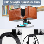 Desk Cup Holder Clip on Pen Holder Headphone Hanger Headset Stand Rotatable Clamp Hook Under Desk (Light Brown)