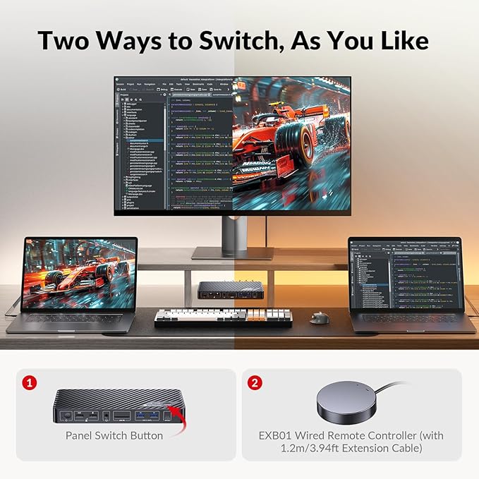 AV Access Docking Station KVM Switch 2 Monitors 2 Laptops, 4K HDMI KVM Switch Dual Monitor, 100W PD for Each PC, 1G Ethernet, EDID Emulation, Ideal for Home Office & Gaming