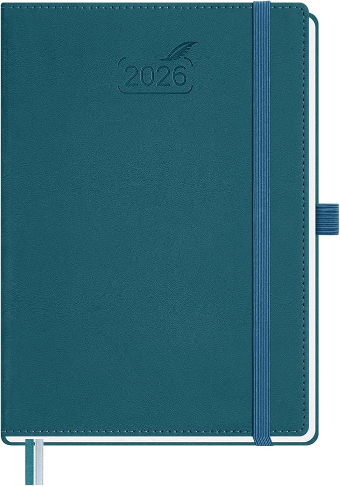 BEZEND 2026 Planner Weekly and Monthly (6" x 8.5") Daily Calendar with Half-Hourly Timeslots & Tabs (Jan-Dec) Note & Expenses, Pen Holder, Inner Pocket, Vegan Leather Hardcover - Dark Green