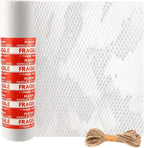 JAPCHET 15 In x 164 Ft White Honeycomb Packing Paper, Honeycomb Paper with Sticker Labels and 10 m Rope Honeycomb Wrap Roll for Packaging and Shipping