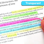 Juome 1280Pcs Highlighter Tape, Transparent Sticky Long Page Markers Tabs, Morandi Neon Clear Highlighter Strips Flags Stickers, Book Tabs for Annotating Books Aesthetic Office School Study Supplies