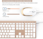 Wireless Keyboard and Mouse, Vssoplor Rechargeable Quiet Full-Size Keyboard and Mouse Combo Set Ultra Slim Design for Laptop, PC, Notebook, Desktop-White and Gold