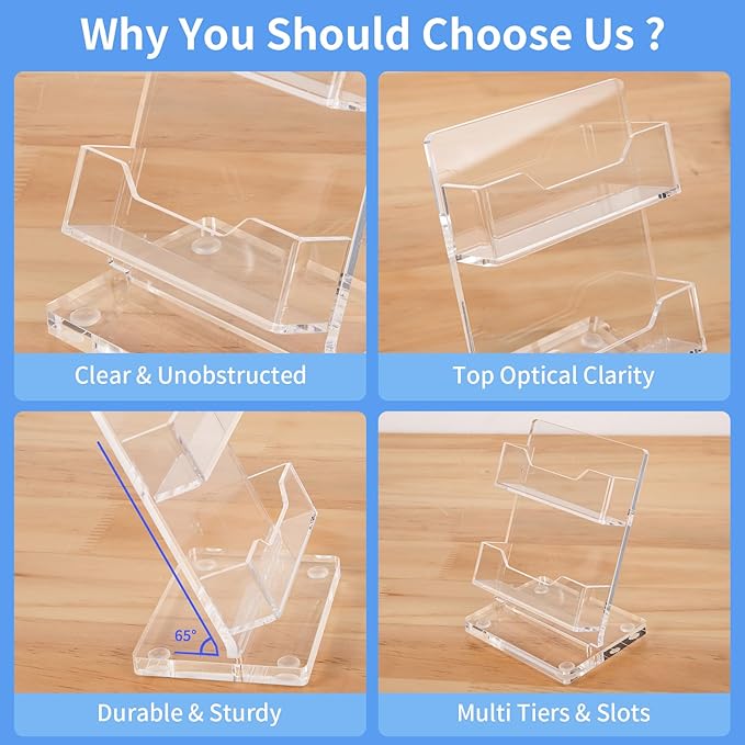 NIUBEE Acrylic Business Card Holder for Desk 2 Tier Clear Gift Card Display, Business Card Stand for Office Exhibition, 130 Cards Capacity, 2 Slots