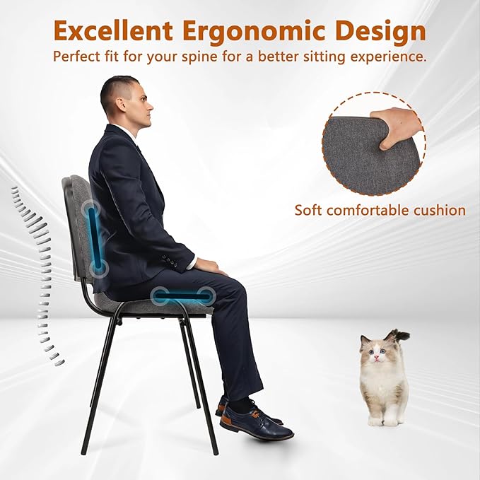 CLATINA Waiting Room Chairs Fabric Stackable Chair Metal Frame with Lumbar Support and Thickened Seat Cushion for Waiting Conference Room Guest Chairs 1 Pack…