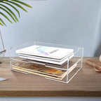 2 Pack- Stackable Paper Letter Tray,Clear Acrylic Magazine Holder and File Organizer - Sleek Desk Organizer for Home Office, Bookshelf, or Workspace - Space-Saving Transparent Document Holder
