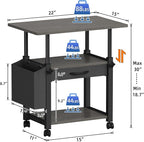 22"x15" Large Printer Stand with Drawer and-side Bag, Adjustable 3-Tier Printer Cart for Home Office, Rolling Printer Stand Fit Heat Press/Laser/3D Printer (Grey)