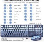 Wireless Keyboard and Mouse Combo, Ergonomic Full Size Typewriter Retro Round Keycaps Keyboard, Compatible with Windows, PC, Perfer for Home and Office Keyboards (Twilight Blue