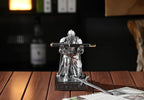Medieval Armored Warrior Wearing Outerwear, Mobile Phone Stand Knight Pen Holder Desk Organizers, Resin Bookends Paperweight with a Letter Opener for Desk (Silver)