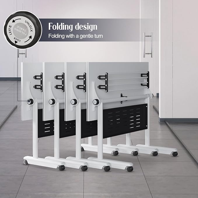 8Pack Conference Room Table, Folding Conference Table for Office Classroom, Mobile Training Tables with Casters Silent Wheels, Large Rectangular Convertible Modular Seminar Tables (L47.2in)