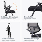 Updated Conference Room Chairs, Folding Office Desk Chair with Lumbar Support and Sliding Armrest with Casters, Stackable Office Guest Chairs & Reception Chairs, 1 Pack Black