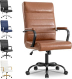 Office Desk Chair,Modern Leather Conference Room Chairs,High Back Home ofiice Chair,Adjustable Height Swivel Executive Computer Chair with Padded Seat and Armrest (Brown with Black Frame)
